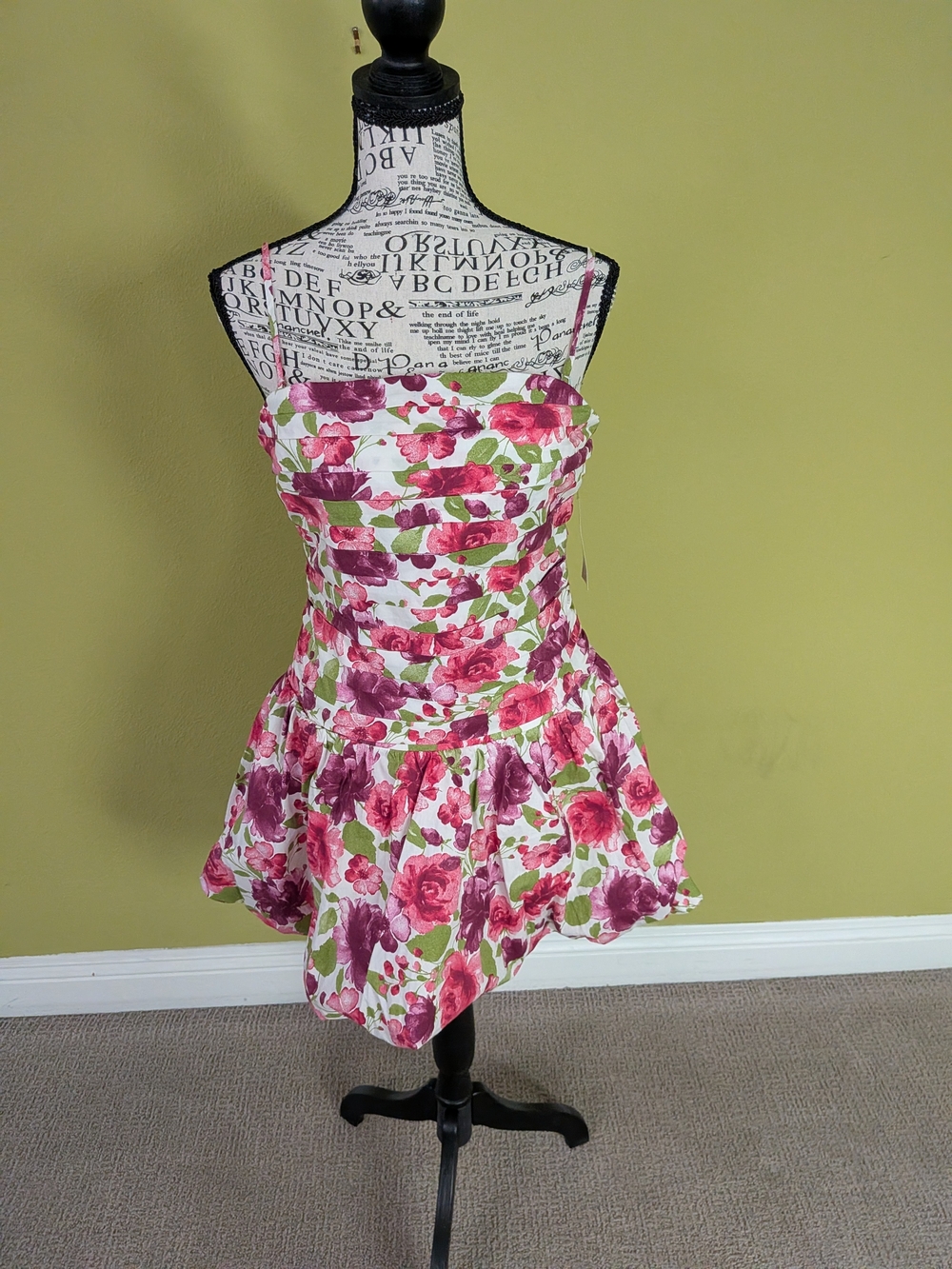 wild fable Floral Ruched Mini Dress in White, Pink, Green